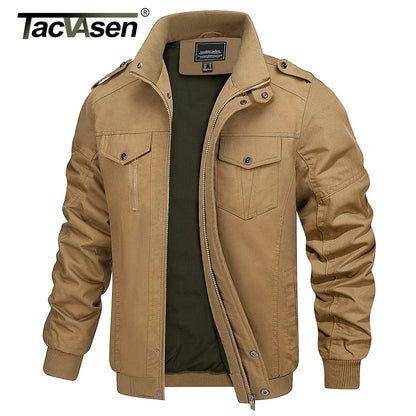 TACVASEN Full Zip Cargo Jacket Mens Retro Stand Collar Pilot Jacket Spring Autumn Lightweight Bomber Jacket Casual Outwear