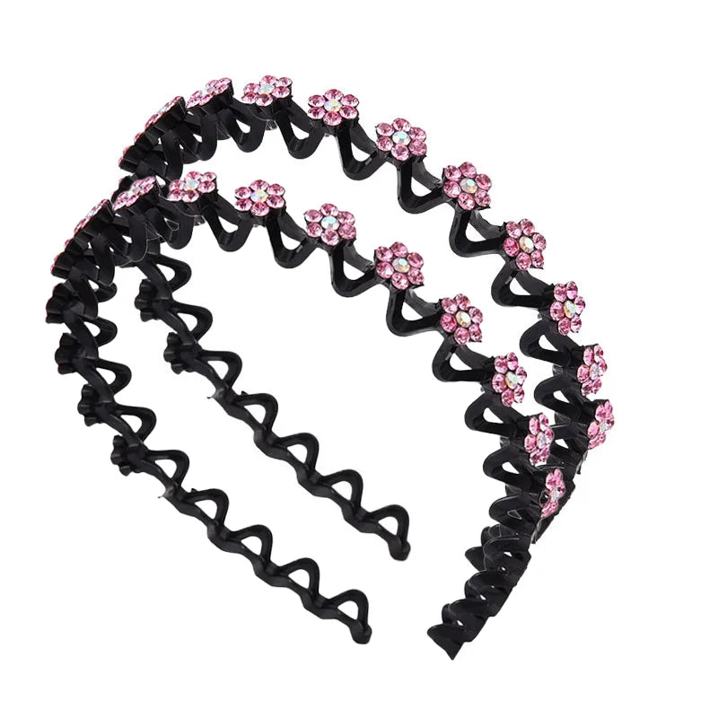 New Non-slip Rhinestone Headbands Solid Wave Hairbands for Women Girls Bezel Fashion Hair Hoop Ladies Boutique Hair Accessories Badiee Stylez