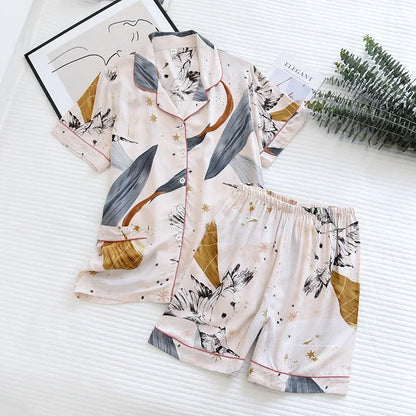 summer news pijama mujer thin section short-sleeved shorts large floral print pajamas home service ladies pajamas for women 05