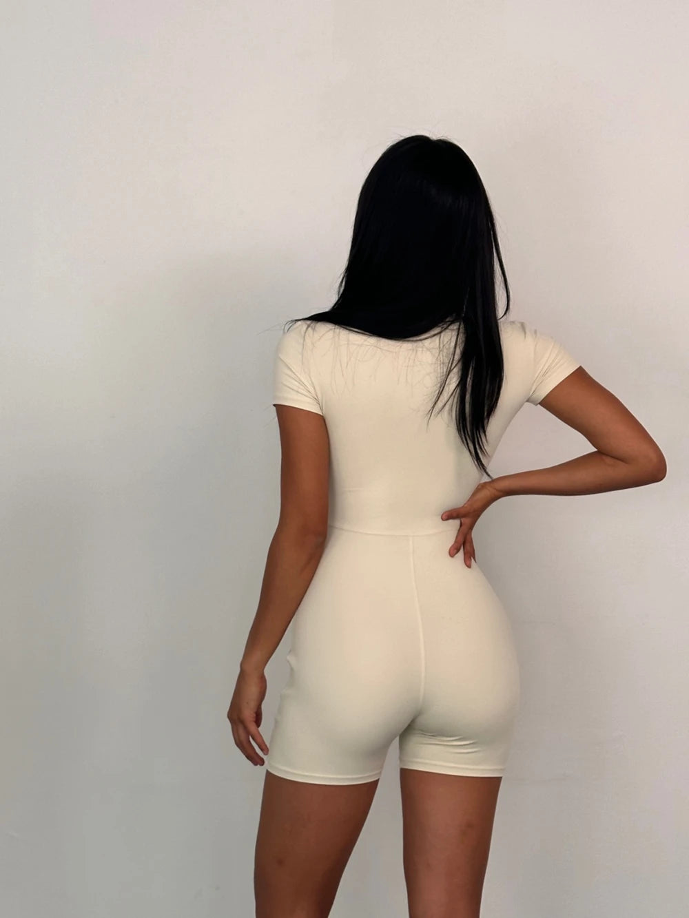 Womens Yoga Jumpsuits Short Sleeve Thin Slim Fit Stretch One Piece Playsuits Romper Sexy Fitness Female Basic Zipper Sportwears