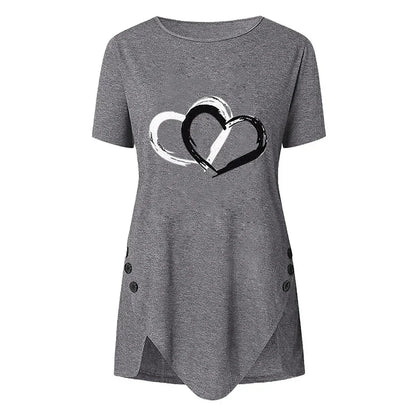 Women's Short-sleeve Heart Printed T-shirt Summer Casual Loose Long Top Tee Shirt Clothing Fashion T Shirt Streewear Oversized