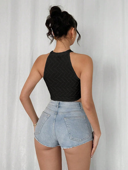 Fairyshely 2025 Sexy Female Solid Sleeveless Top Summer Women Hollow Tassels Short Vest Lady Off Shoulder Halter Clud Crop Tops