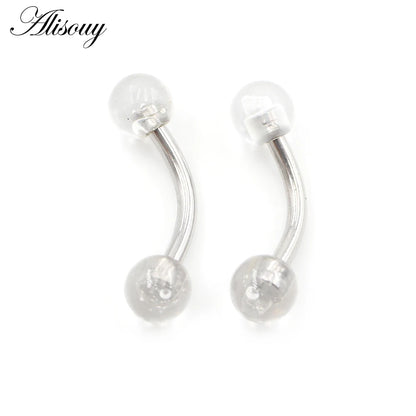 Alisouy 2PCS 14G Stainess Steel 5mm Stone Ball Eyebrow Curved Barbell Lip Ring Snug Daith Helix Earrings Body Piercing Jewelry EM1939A