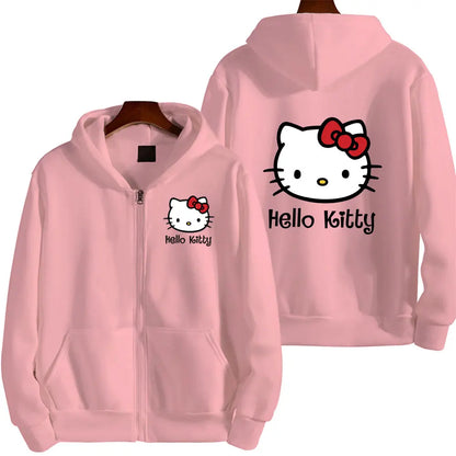 Women's Zipper Hoodie Autumn and Winter New Cute Kawaii Sanrio Hello Kitty Pattern Sweatshirt 2024 Streetwear Women's Clothing Sanrio Hoodie-080