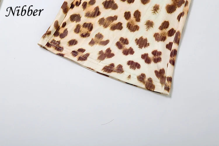 Nibber Leopard Print 2 Piece Set Women's Autumn Tracksuit Athleisure Hooded Crop Jacket + Flared Pants Stretch Matching Suit