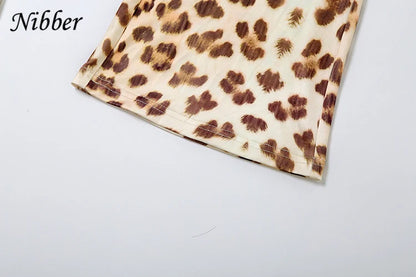 Nibber Leopard Print 2 Piece Set Women's Autumn Tracksuit Athleisure Hooded Crop Jacket + Flared Pants Stretch Matching Suit