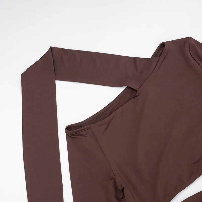 Nsauye Women New Fashion Halter Long Sleeve Mini Hollow Out Irregular Dress Outfits Elegant Sexy Night Club Lace Up Party Dress