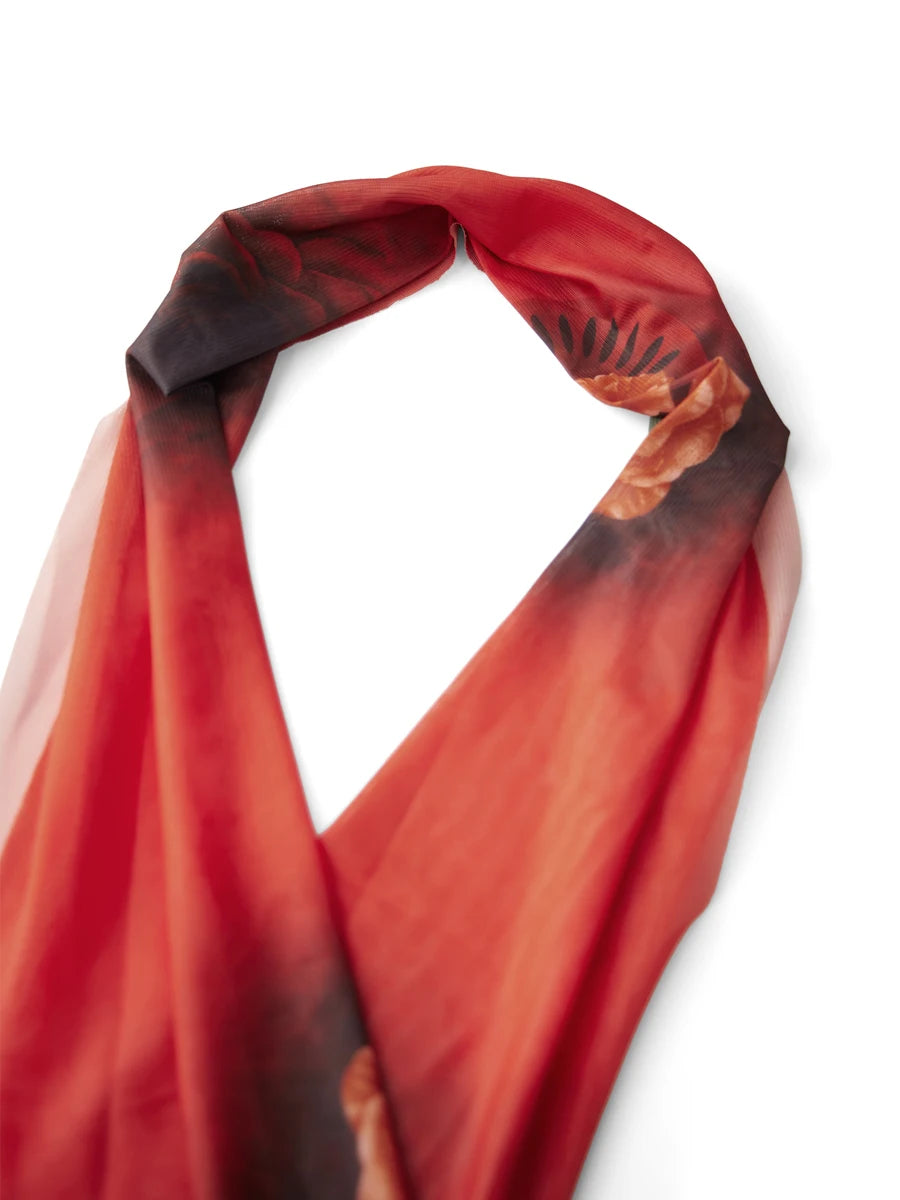 Combhasaki Womens Summer Beachwear Y2K Halter Deep V-Neck Sleeveless Backless Flower Tie-dye Print Bodycon Slim Short Mini Dress