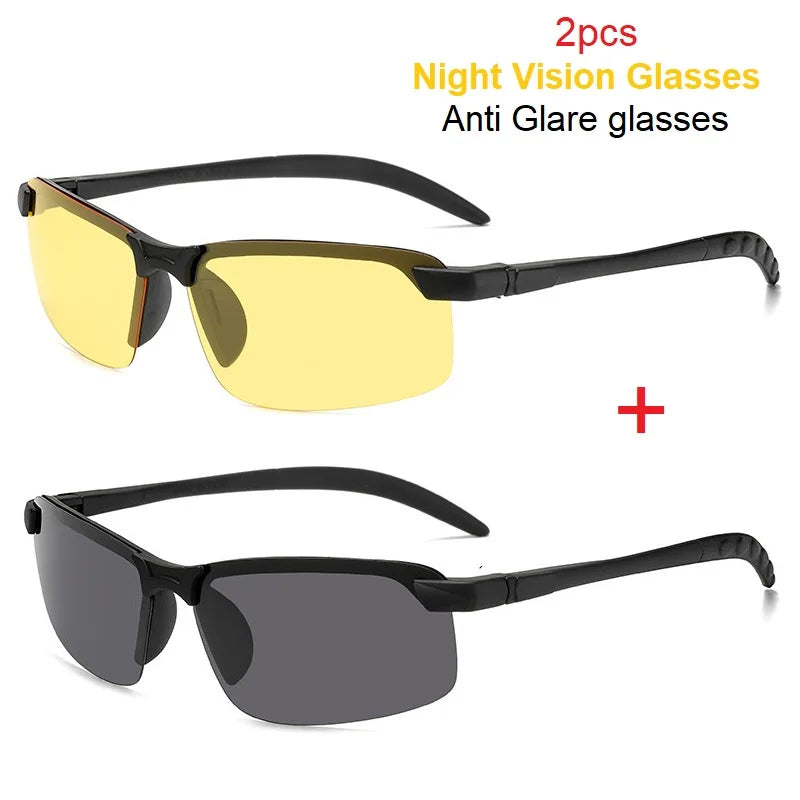 1/2PCS Night Vision Glasses Men Anti-Glare Driving Goggle Half Frame Polarized Sunglasses for Driver UV400 Day and Night Glasses Badiee Stylez