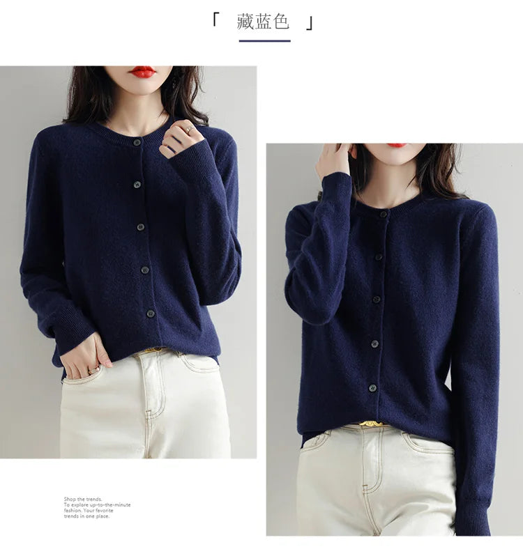 Knitted Cardigan Women's Sweater Autumn And Winter 2022 New Solid Color Coat Round Neck Short Long Sleeve Loose Korean Fashion