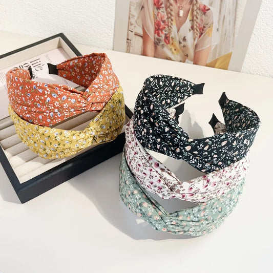 Bohemian Floral Cross Headband Women Wide Bands Hair Hoop Styling Tool Fabric Flower Print Vintage Headwear Accessories Summer