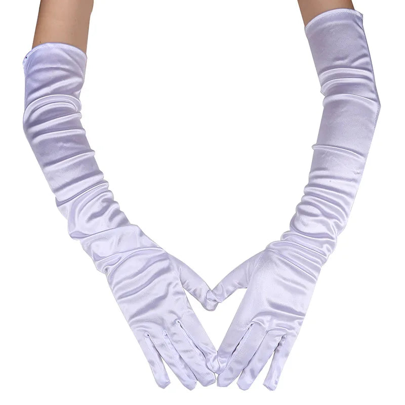 1 Pair Women Adult Black White Red Skin Opera/Elbow/Wrist Stretch Satin Finger Long Gloves Women Flapper Gloves Matching Costume Badiee Stylez