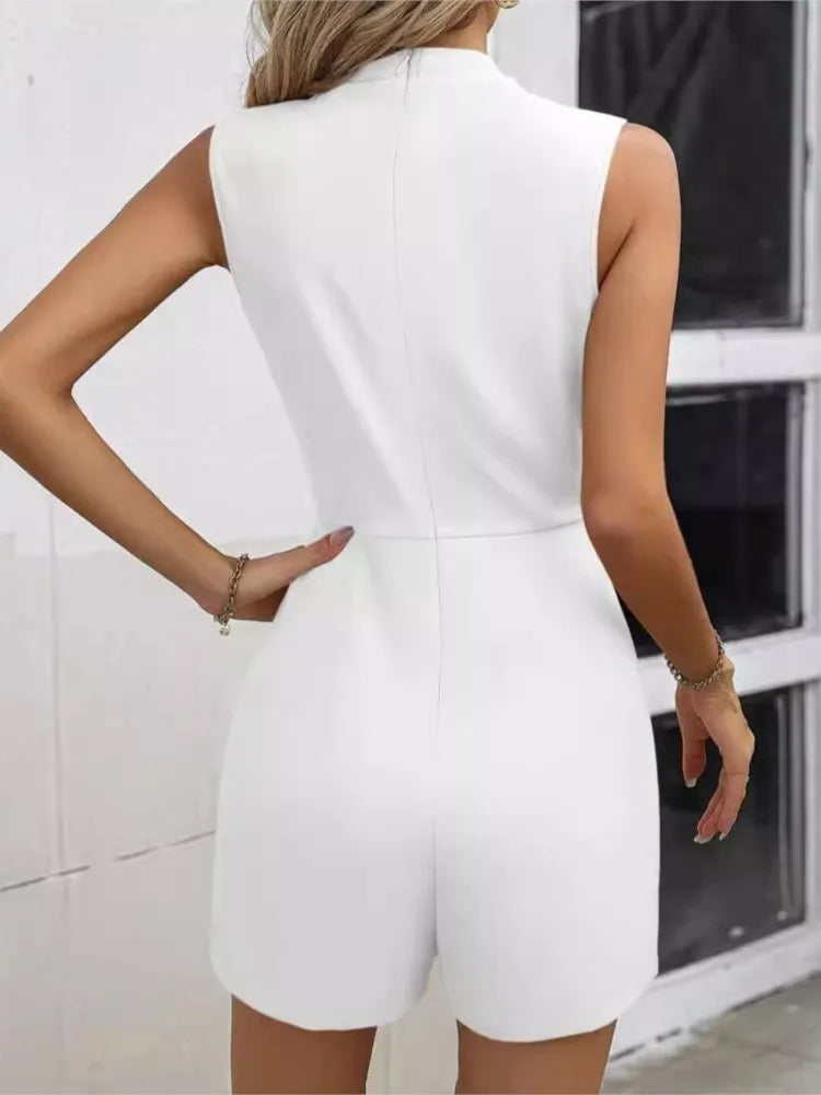 Summer Jumpsuit Women Fashion Solid O Neck Sleeveless Chic Playsuit Elegant Clothes Female Casual Jumpsuits Badiee Stylez
