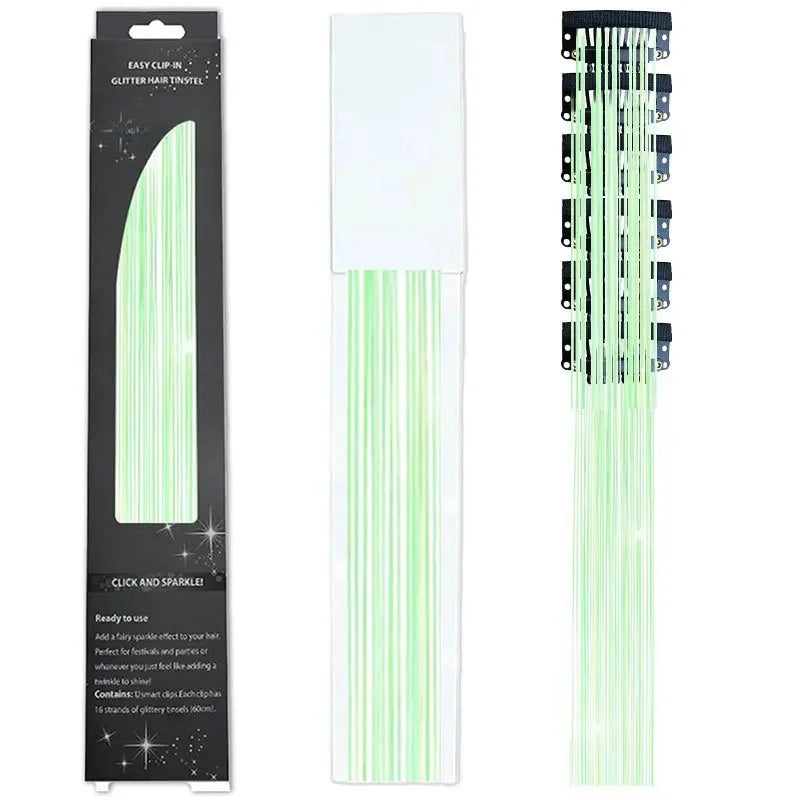 6-Piece Set BB Clip Tinsel Hair Metal Laser Gold Thread PET Laser Thread Highlighting Cross-Border Hair Accessories BB clip fluorescent green (6 black boxed)