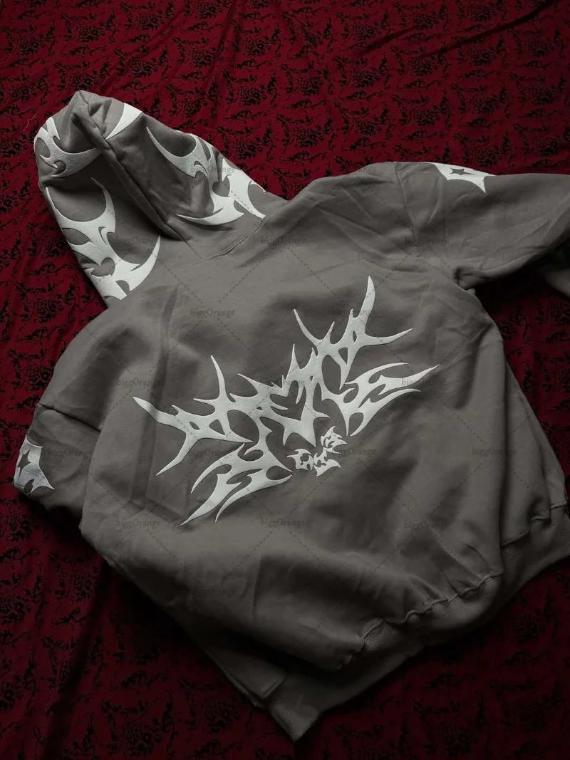 Striped Print Harajuku Gothic Casual Loose Sweatshirt Men Fashion Retro Hip-hop Y2K 2025 Rock Streetwear Oversized Hoodie Women AA 1