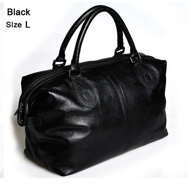 Fashion Genuine Leather Travel Bag Men's Luggage Bags Large Male Duffle Bag weekend Women Shoulder Bag Big Tote Handbag Black black size L