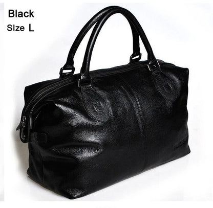 Fashion Genuine Leather Travel Bag Men's Luggage Bags Large Male Duffle Bag weekend Women Shoulder Bag Big Tote Handbag Black black size L