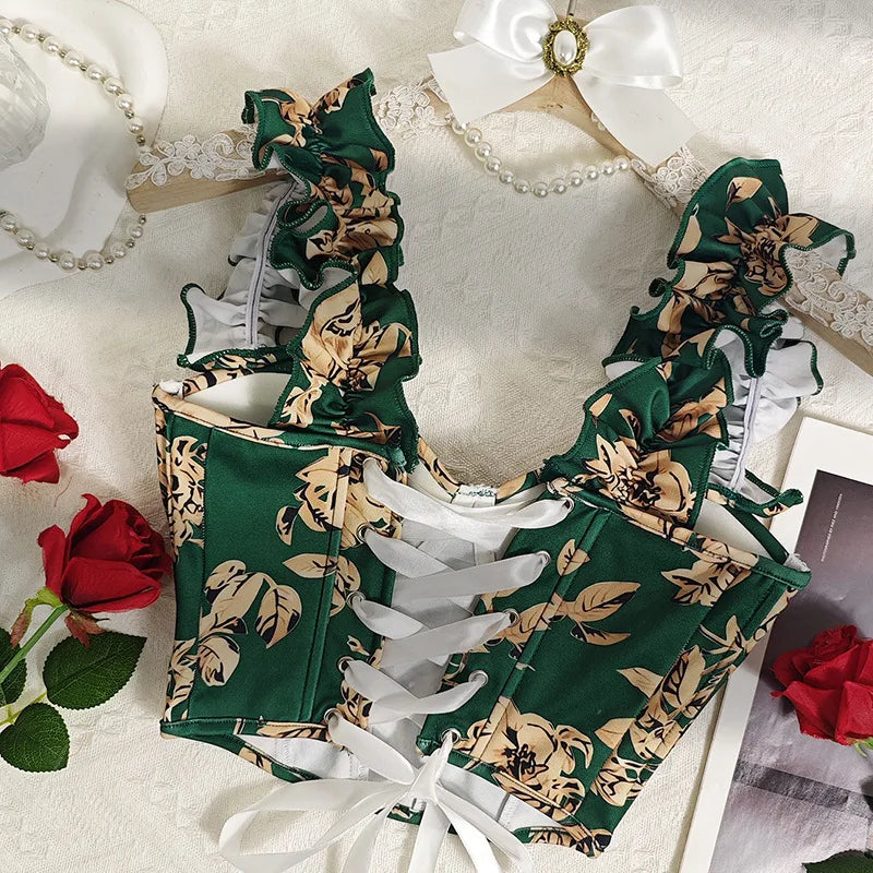 Sexy Bandage Ruffle Off Shoulder Slim Top Chic Straps Camis Slim Korean Tanks Top Elegant Crop Top Summer Women Bustier