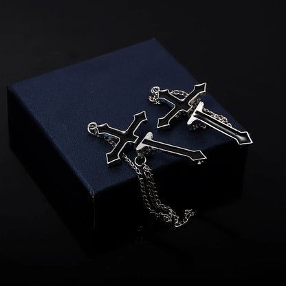 2Pcs Vintage Black Cross Earrings Punk Goth Long Chain Harajuku Streetwear Unisex Stud Earrings For Women Men Korean Jewelry Badiee Stylez