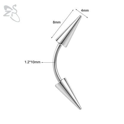 ZS 1 PC 16G Stainelss Steel Eyebrow Ring For Men Women Long Spike Curved Nose Bridge Piercing 3 Colors Cone Lip Labret Piercings Style 2 10X4X8MM