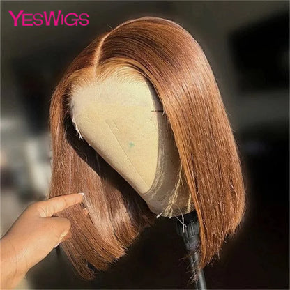 Short Bob Wig Hot Red Burgundy 99j Colored Brown Lace Front Human Hair Wigs Bone Straight Bob Wig Lace Frontal Wigs For Women - Badiee Stylez
