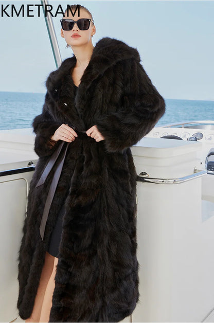 100% Natural Sable Fur Jacket Woman High Quality Long Real Fur Coat with Hood Winter Coats Women Clothing 2025 шуба женская Badiee Stylez