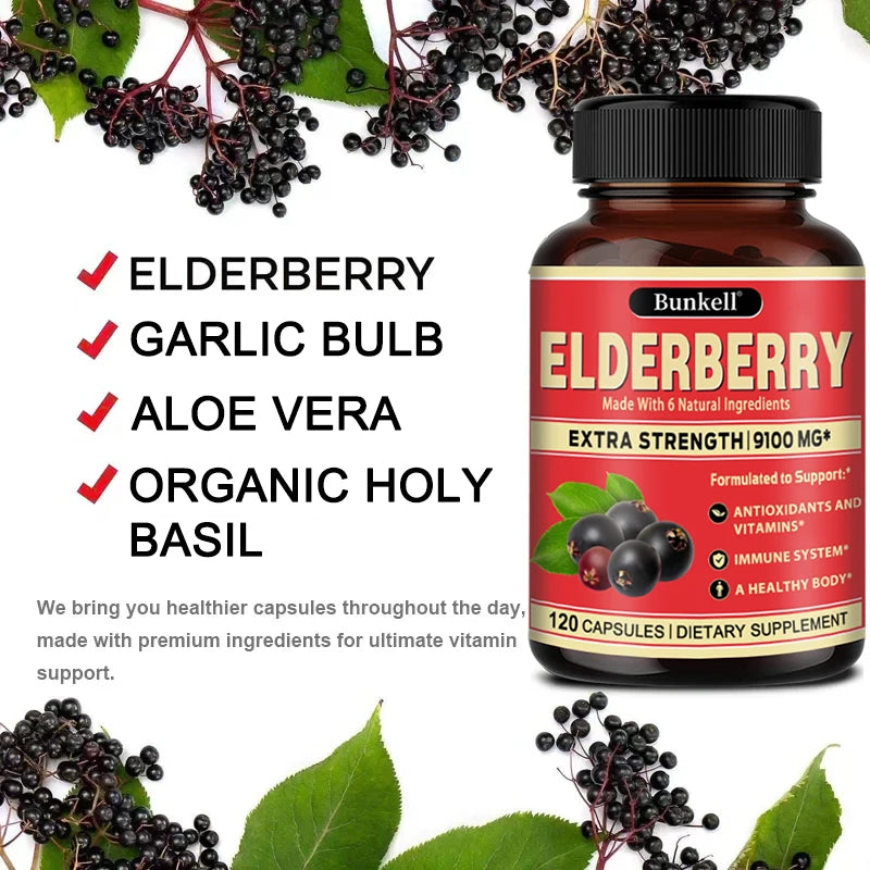 Elderberry Capsules - Rich in Vitamins - Supports Antioxidant, Immune System Health, Non-GMO,Dietary Supplement