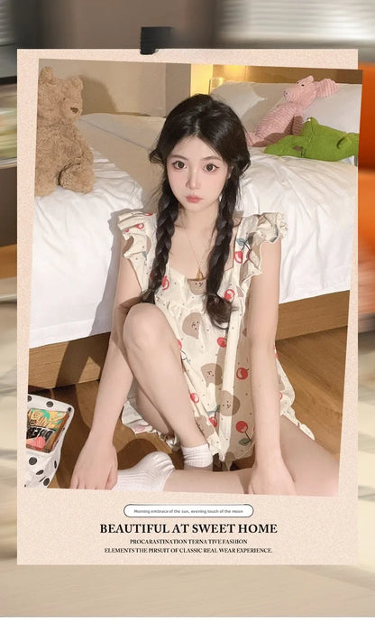 Summer Spwear Women's 2025 New Japanese Sle Fre Vest orts Woven Cotton Thin Home Clothes Set Sweet Print ort Pants