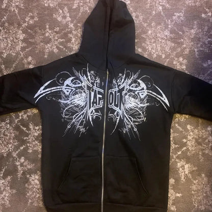 Hoodie Y2K Sweatshirt Hip Hop Letter Vintage Skull Print Oversized Hoodie Jacket Clothes