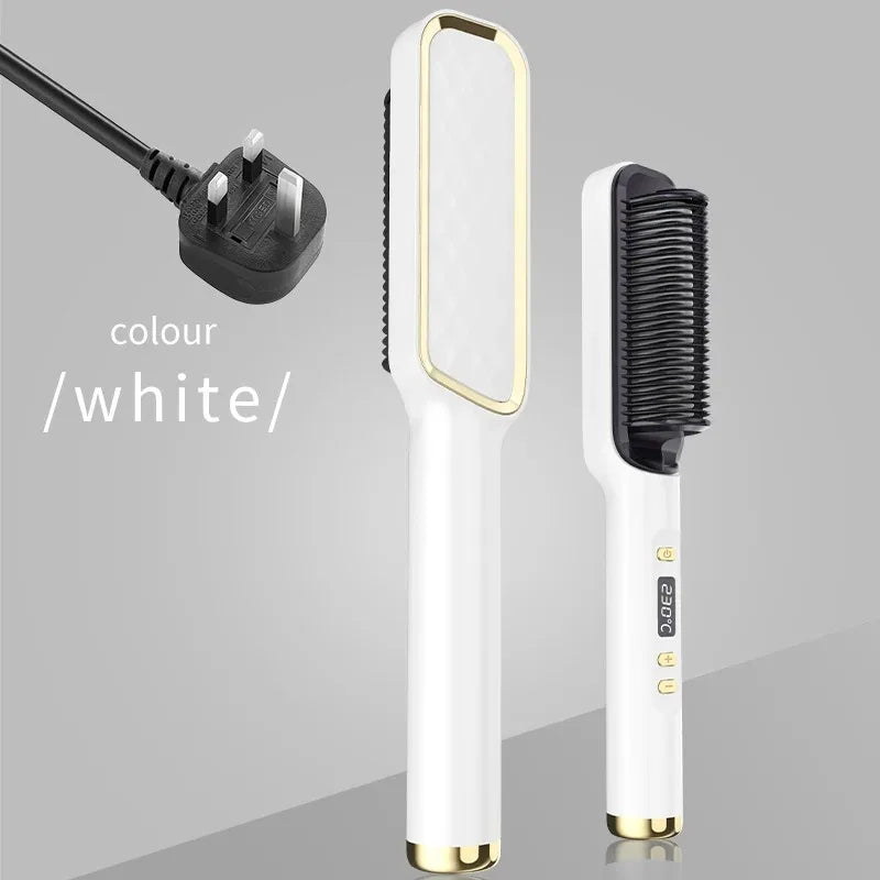Electric Hot Comb Multifunctional Straight Hair Straightener Comb Negative Ion Anti-Scalding Styling Tool Straightening Brush White UK