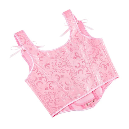 Blue Jacquard Corset Sexy Shoulder Straps Overbust Bustiers Crop Top Lace Up Brocade Vest Lingerie Gothic For Women Outfit