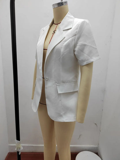 Summer women's temperament, fashionable and loose fitting small suit, European and American solid color suit collar, short sleev