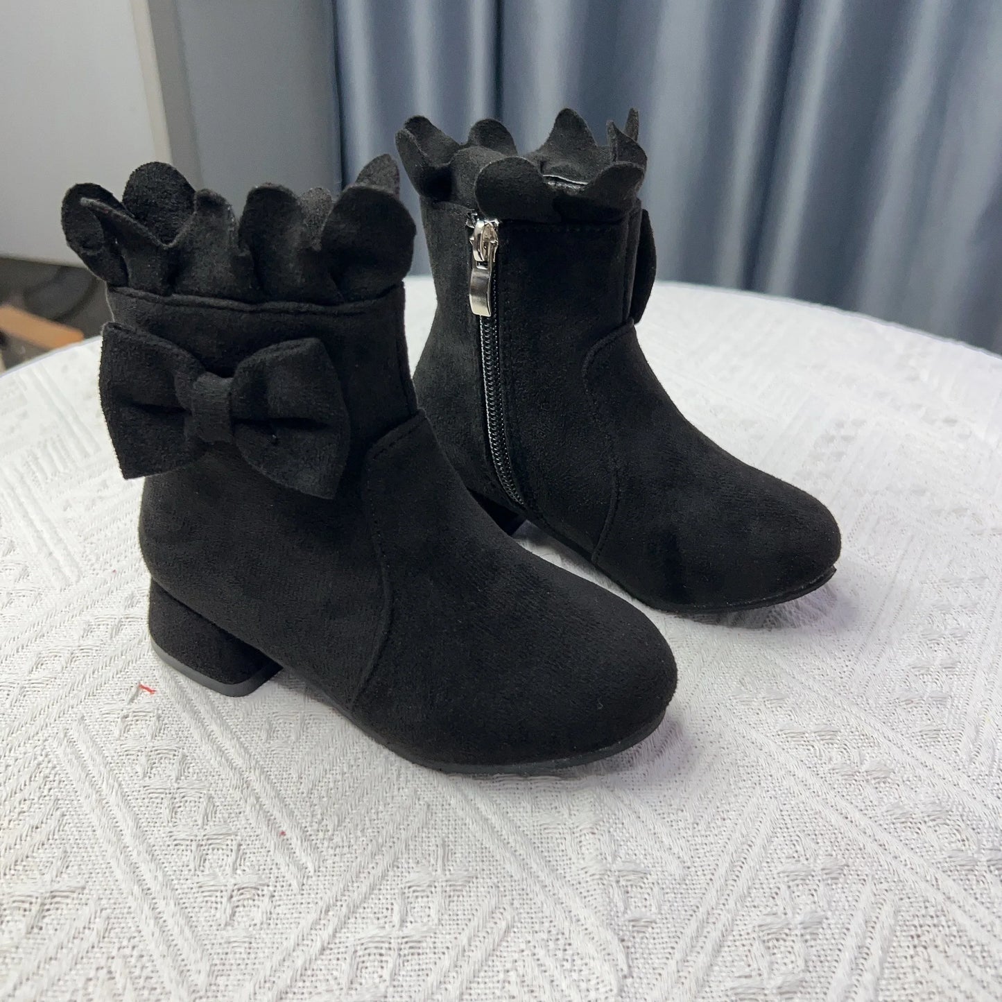 Spring Autumn Bow Girls Fashion Toddler Boots PU Leather Low Heel Kids Princess Boots Party Zip Children Ankle Baby Girl Shoes