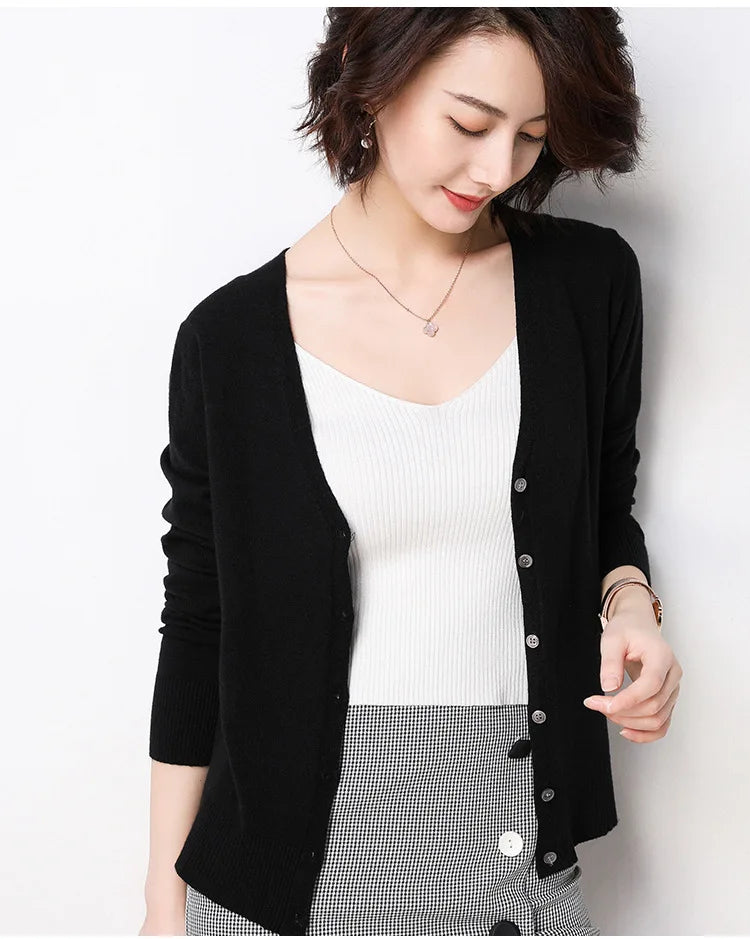 Women Cardigans 2025 Single Breasted Solid Knitted Shirt Spring Autumn Cardigan Korean Fashion V-neck Sweaters Knit Outerwear