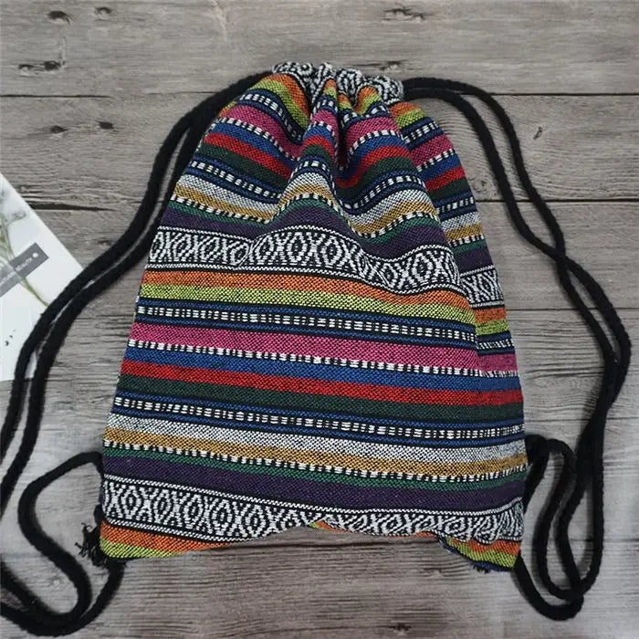 2025 Women Fabric Backpack Female Gypsy Bohemian Boho Chic Aztec Ibiza Tribal Ethnic Cottage Soft Brown Drawstring Rucksack Bags NO 5