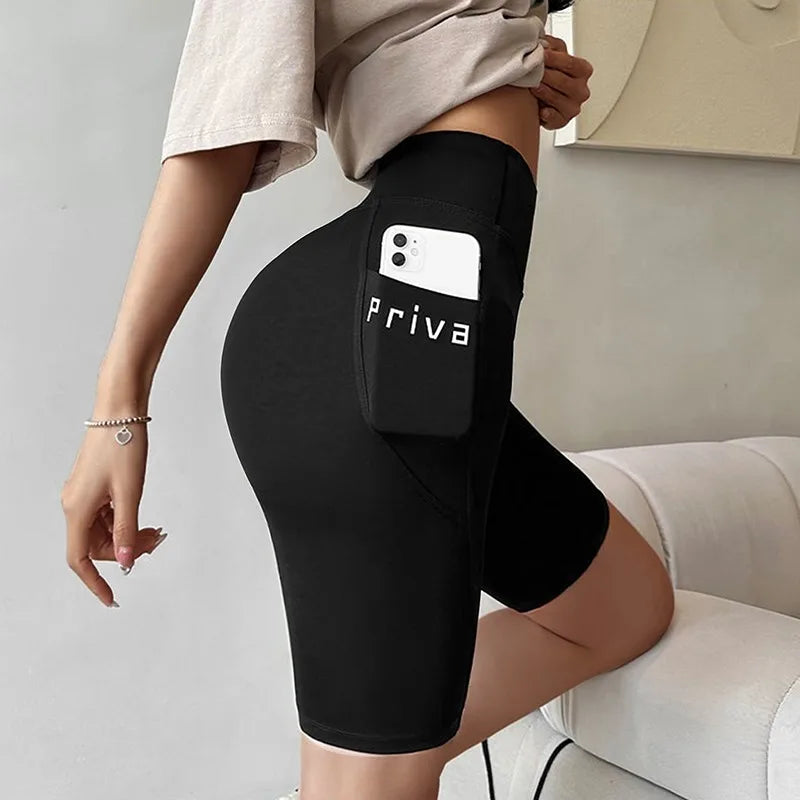 Women Yoga Sports Shorts High Waist Fitness Shorts Casual Streetwear Short Trousers Female Tight Shorts For Ladies Workout Pants Black