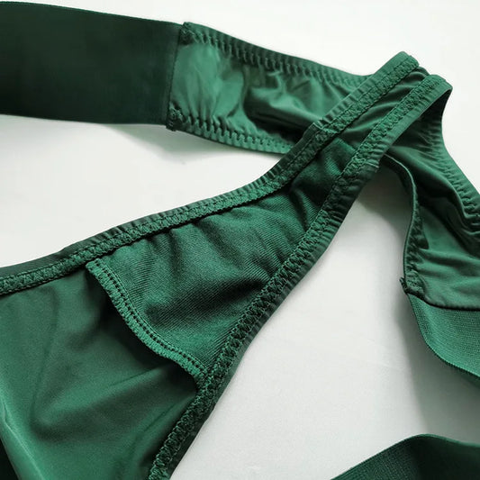 Europe and the United States sexy V-shaped metal thong sports hip lift low waist high fork T pants women thong lingerie cute