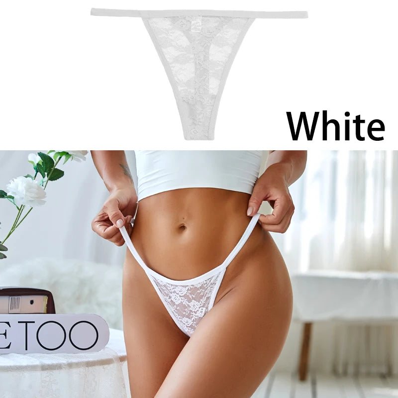 S-XL Sexy G String Thong Mesh Perspective Women Panties Low Waist Female Underpants Solid Color T-back Underwear Thongs Women Style2 White 1pc