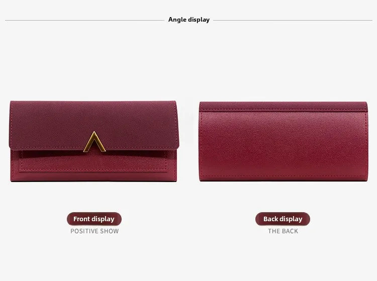 New Korean version women's wallet long V-shaped buckle three fold wallet for women, hand-held bag, change card bag