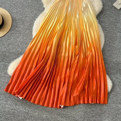 SINGREINY 2025 Gradient Party Long Dress Female Off Shoulder Elastic Waist A Line Sundress Vacation Luxury Pleated Maxi Dresses