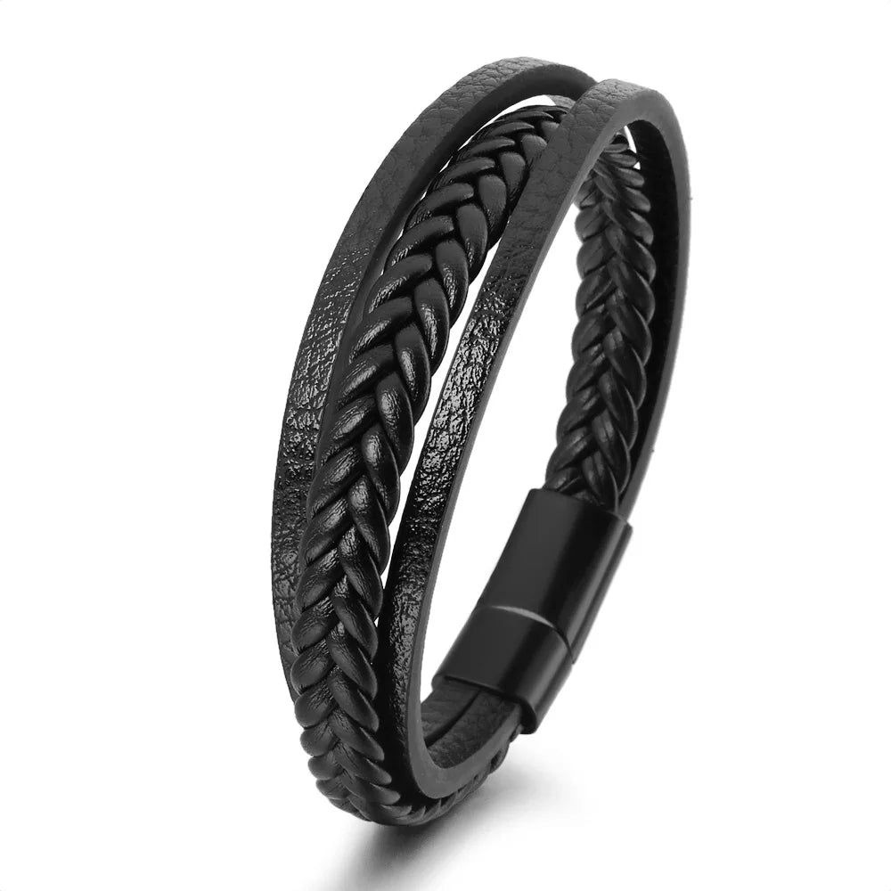 Trendy Leather Bracelets For Men Stainless Steel Bracelet 21CM Multilayer Braided Rope Bracelets for Male Jewelry Gifts 2 21