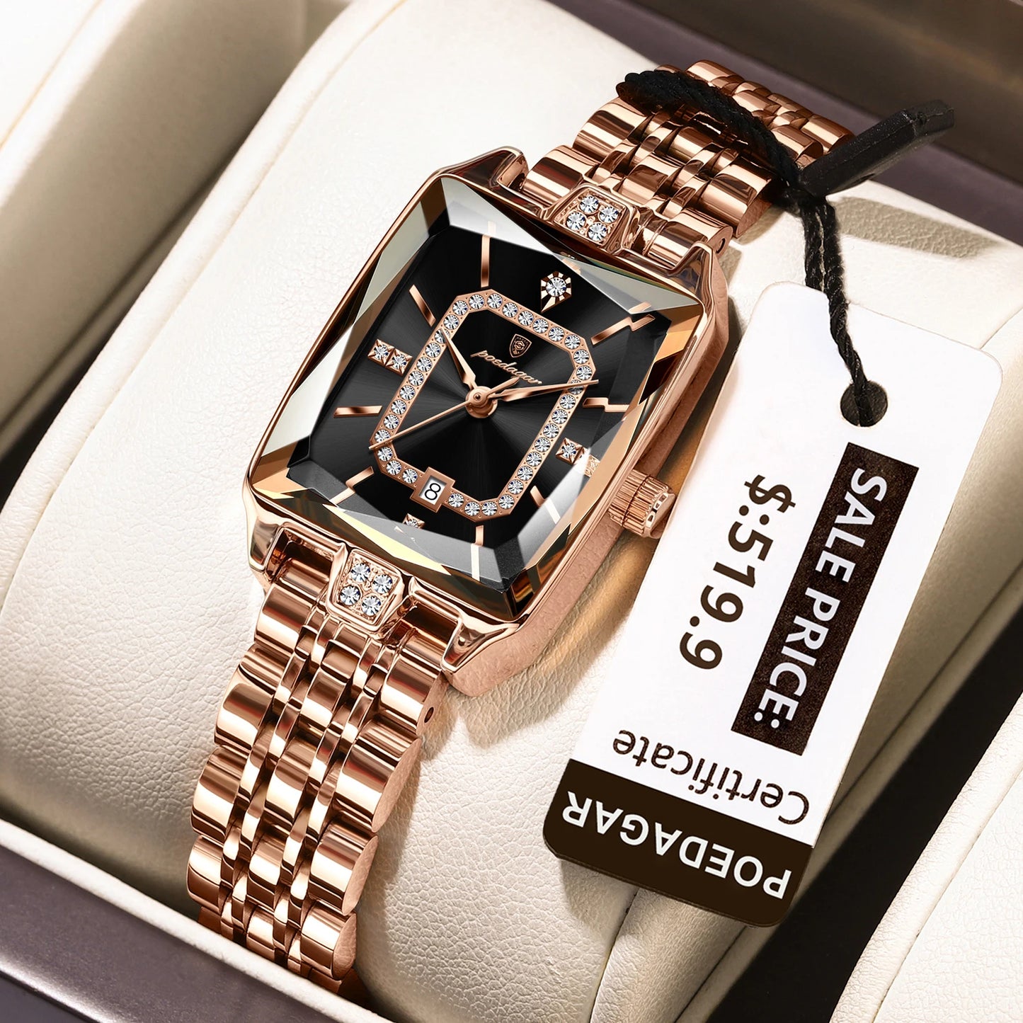 POEDAGAR Luxury Watch For Woman Waterproof Calendar High Quality Ladies Watch Stainless Steel Quartz Women's Watches Elegant+Box 785 RoseGold Black