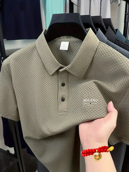 Stylish Men's Polo Shirt - Exquisite Craftsmanship, Classic Lapel & Button Closure, Solid Color