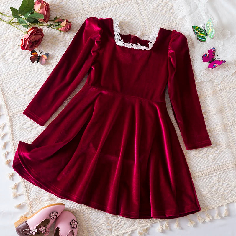 2025 Red Christmas Dress for Baby Girls Winter Long Sleeve Mesh Dresses for 3-8Yrs Kid Star Sequin Birthday Party Princess Dress