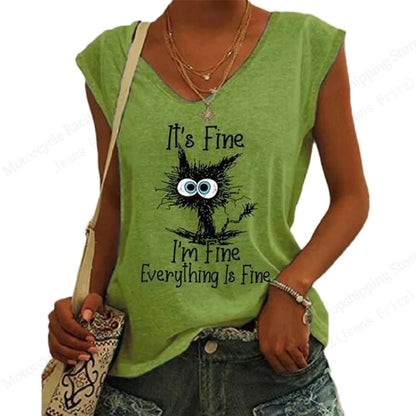 Summer New Women T-shirt Cute Cat 3d Fitness Tank Top Camisole Women Fashion V-Neck Short Sleeve T shirt Ladies Tops Tees Kawaii A3KF5A251914F