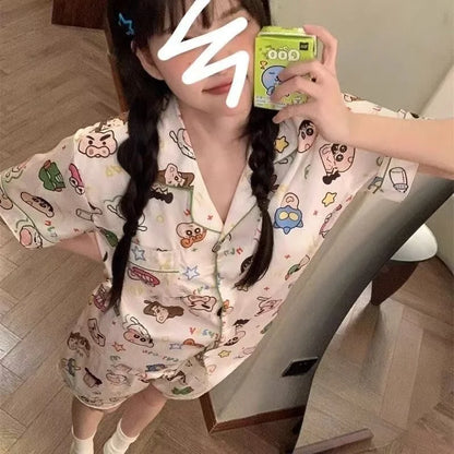 Summer ort Sve Cartoon Pencil Sketch Home Clothes Two-Piece Set for Women Cute Student Spwear Sweet Sle