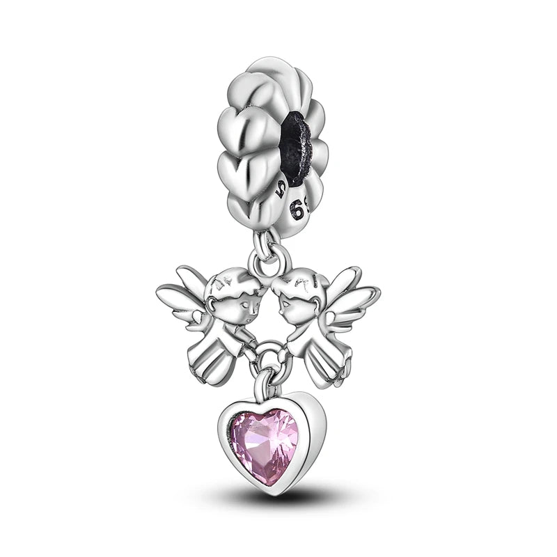 925 Silver Lucky Guardian Angel Dangle Beads Charm Women Fit Original Bracelet Necklace Original DIY Jewelry Making Gift KTC388