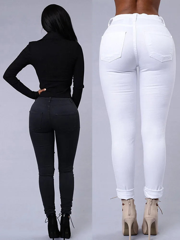 Fashion Stretchy Ripped Skinny Black Jeans Women Zipper Hollow Out Denim Jeans Casual Lady Street Bottoms