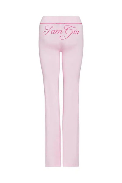 slim fit shoulder floral print bright line design slim fit hooded zipper short jacket pants for women pink pants