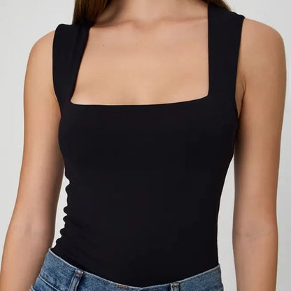 Darlingaga Casual Square Neck Fitness Summer Bodysuit Women Sleeveless Solid Basic One Piece Bodies Sporty Sexy Rompers Outfits